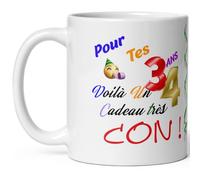 Mug joyeux anniversaire 34 ans humour trente quatre ans cadeau drole et con idée tasse céramique haute qualité rigolo soixantaine fete Noel homme femme ami collegue copain pote famille 325ml