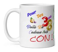Mug joyeux anniversaire 38 ans humour trente huit ans cadeau drole et con idée tasse céramique haute qualité rigolo soixantaine fete Noel homme femme ami collegue copain pote famille 325ml