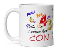 Mug joyeux anniversaire 43 ans humour quarante trois ans cadeau drole et con idée tasse céramique haute qualité rigolo soixantaine fete Noel homme femme ami collegue copain pote famille 325ml