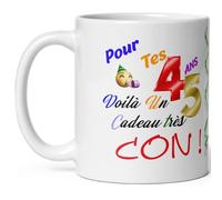 Mug joyeux anniversaire 45 ans humour quarante cinq ans cadeau drole et con idée tasse céramique haute qualité rigolo soixantaine fete Noel homme femme ami collegue copain pote famille 325ml