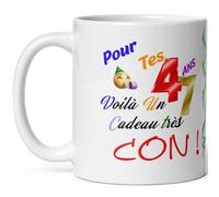 Mug joyeux anniversaire 47 ans humour quarante sept ans cadeau drole et con idée tasse céramique haute qualité rigolo soixantaine fete Noel homme femme ami collegue copain pote famille 325ml