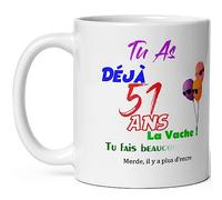 Mug joyeux anniversaire 51 ans humour tasse cinquante et un ans tasse drole haute qualité idée cadeau rigolo cinquantaine fete Noel homme femme ami collegue copain pote famille