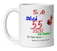 Mug joyeux anniversaire 55 ans humour tasse cinquante cinq ans tasse drole haute qualité idée cadeau rigolo cinquantaine fete Noel homme femme ami collegue copain pote famille