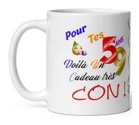 Mug joyeux anniversaire 59 ans humour cinquante neuf ans cadeau drole et con idée tasse céramique haute qualité rigolo soixantaine fete Noel homme femme ami collegue copain pote famille 325ml