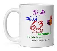Mug joyeux anniversaire 63 ans humour tasse soixante trois ans tasse drole haute qualité idée cadeau rigolo soixantaine fete Noel homme femme ami collegue copain pote famille