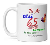 Mug joyeux anniversaire 65 ans humour tasse soixante cinq ans tasse drole haute qualité idée cadeau rigolo soixantaine fete Noel homme femme ami collegue copain pote famille