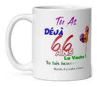 Mug joyeux anniversaire 66 ans humour tasse soixante six ans tasse drole haute qualité idée cadeau rigolo soixantaine fete Noel homme femme ami collegue copain pote famille