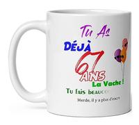 Mug joyeux anniversaire 67 ans humour tasse soixante sept ans tasse drole haute qualité idée cadeau rigolo soixantaine fete Noel homme femme ami collegue copain pote famille