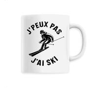 Mug J'peux pas j'ai ski - Imprimé en France - Tasse originale en céramique - Cadeau je peux pas j'ai montagne original rigolo (Blanc)