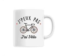 Mug J'peux pas j'ai vélo - Imprimé en France - Tasse originale en céramique - Cadeau je peux pas j'ai Vélo original rigolo (Blanc)