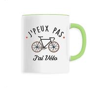 Mug J'peux pas j'ai vélo - Imprimé en France - Tasse originale en céramique - Cadeau je peux pas j'ai Vélo original rigolo (Vert)