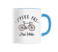 Mug J'peux pas j'ai vélo - Imprimé en France - Tasse originale en céramique - Cadeau je peux pas j'ai Vélo original rigolo (Bleu)
