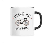 Mug J'peux pas j'ai vélo - Imprimé en France - Tasse originale en céramique - Cadeau je peux pas j'ai Vélo original rigolo (Noir)