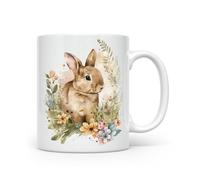 Mug Lapin floral Printemps Pâques - Design inspiré vintage imprimé à la main - Lapin 6 - Belle tasse imprimée brillante