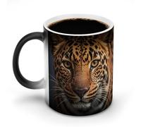 Mug léopard noir et marron à couleur changeante, mug thermosensible en céramique, mug noir réactif à la chaleur, tasse à thé avec message apparaissant lorsqu'il chauffe, cadeau d'anniversaire pour un