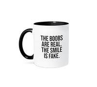 Mug Les Seins Sont Vrais. Le Sourire Est Faux. Noir Sur Fond Blanc. 330Ml Mugs Durable Pratiques Tasses Pour Chocolat Chaud Collègue Femme