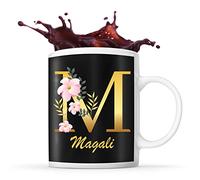 Mug Magali | Tasse prénom femme fond noir avec Lettre fleur | Idée cadeau pour anniversaire noël et fête des mères