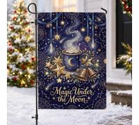 Mug magique Céleste Cacao Citation Drapeau de Noël Jardin 30,5 x 45,7 cm | Étoiles célestes, drapeau de cour, grelots dorés, motif croissant de lune, décoration de jardin d'hiver