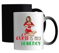 Mug magique en céramique avec inscription « Cupid is My Homeboy » pour la Saint-Valentin Blanc