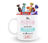 Mug "Maman" garni d'un assortiment de 20 bonbons au chocolat KINDER, CELEBRATIONS, TOBLERONE, MILKA, DAIM | Coffret Original Prêt à Offrir