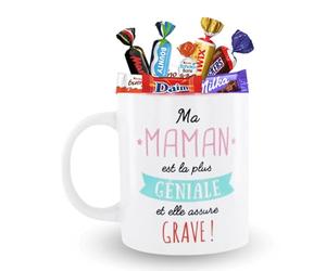 Mug "Maman" garni d'un assortiment de 20 bonbons au chocolat KINDER, CELEBRATIONS, TOBLERONE, MILKA, DAIM | Coffret Original Prêt à Offrir