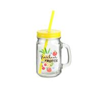 Mug Mason Jar - PICK AND DRINK - KA2495 - 440 ml - Verre avec poignée - Couvercle métal & paille réutilisable