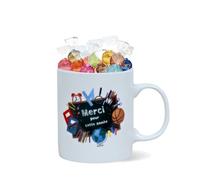 Mug MERCI garni de 15 chocolats LINDOR de LINDT aux saveurs originales | Cadeau pour remercier les Maîtresses, Maîtres, ATSEM & Nounous, Collègues, Soignants