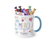 Mug MERCI garni d'un assortiment de 20 chocolats MILKA, KINDER, CELEBRATIONS, DAIM