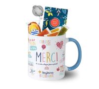 Mug MERCI garni d'une Infusion , d'une madeleine, de Pâtes de Fruits et d'une Pince à thé