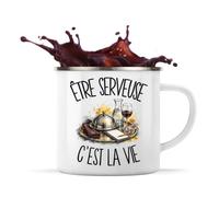 Mug Métal Émaillé Être serveuse c'est la vie | Tasse de Camping 300 ml Recto Verso Passe au Lave-Vaisselle | Randonnée Bivouac Bureau | Cadeau Métier de la Restauration Homme Femme Anniversaire
