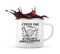 Mug Métal Émaillé J’peux pas je pars sur le Chemin de Compostelle | Tasse de Camping 300 ml Recto Verso Passe au Lave-Vaisselle | Randonnée Bivouac Bureau | Cadeau Pèlerin Homme Femme Anniversaire