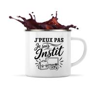 Mug Métal Émaillé J’peux pas je suis Instit | Tasse de Camping 300 ml Recto Verso Passe au Lave-Vaisselle | Randonnée Bivouac Bureau | Cadeau Instituteur Institutrice Homme Femme Anniversaire