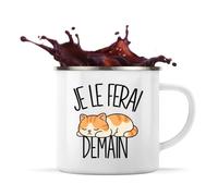 Mug Métal Émaillé Je le ferai demain | Munchkin | Tasse de Camping 300 ml Recto Verso Passe au Lave-Vaisselle | Randonnée Bivouac Bureau | Cadeau Homme Femme Anniversaire | Flemme Paresseux