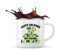 Mug Métal Émaillé Juste un gars qui adore le mojito | Tasse de Camping 300 ml Recto Verso Passe au Lave-Vaisselle | Randonnée Bivouac Bureau | Cadeau Amateur de Cocktails Homme Femme Anniversaire
