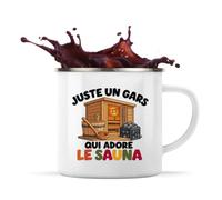Mug Métal Émaillé Juste un gars qui adore le sauna | Tasse de Camping 300 ml Recto Verso Passe au Lave-Vaisselle | Randonnée Bivouac Bureau | Cadeau Amateur de Bien-être Homme Femme Anniversaire
