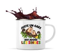 Mug Métal Émaillé Juste un gars qui adore les singes | Tasse de Camping 300 ml Recto Verso Passe au Lave-Vaisselle | Randonnée Bivouac Bureau | Cadeau Amoureux des Animaux Homme Femme Anniversaire