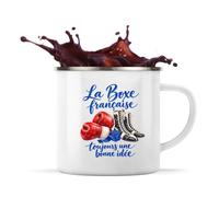 Mug Métal Émaillé La boxe française, toujours une bonne idée | Tasse de Camping 300 ml Recto Verso Passe au Lave-Vaisselle | Randonnée Bivouac Bureau | Cadeau Boxeur Boxeuse Homme Femme Anniversaire