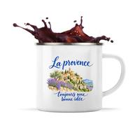Mug Métal Émaillé La Provence, toujours une bonne idée | Tasse de Camping 300 ml Recto Verso Passe au Lave-Vaisselle | Randonnée Bivouac Bureau | Cadeau Provençal Provençale Homme Femme Anniversaire
