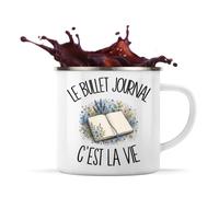 Mug Métal Émaillé Le bullet journal c'est la vie | Tasse de Camping 300 ml Recto Verso Passe au Lave-Vaisselle | Randonnée Bivouac Bureau | Cadeau Adepte du Carnet Organiseur Homme Femme Anniversaire