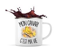 Mug Métal Émaillé Mon canari c'est ma vie | Tasse de Camping 300 ml Recto Verso Passe au Lave-Vaisselle | Randonnée Bivouac Bureau | Cadeau Passionné et Passionnée D'oiseaux Homme Femme Anniversaire