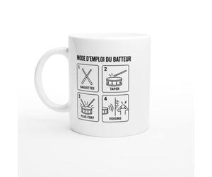 Mug Mode d'Emploi du Batteur Baguettes Taper Plus Fort Voisins | Tasse Fun Batteur - Idée Cadeau Originale