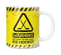Mug Monster - Mug humoristique avec inscription « Warning May Start Talking About Ice Hockey » - Tasse à café en céramique - Cadeau pour homme ou femme - Extra large et géante - 325 ml - Blanc