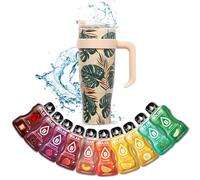 Mug Monstera Isotherme avec Paille et Poignée | Gourde XXL en Inox et 10 sticks 9g de poudre pour Boisson BOLERO saveurs classiques Sans Sucre ni Colorants Artificiels | Coloris Beige