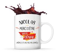 Mug - Nicolas - Tasse Cadeau - Céramique - Blanc - Cylindrique