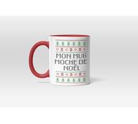 Mug noel, tasse noel mug, mon mug moche de noel , design vintage. Mug noel chocolat chaud chamallows, hiver, neige cocooning au coin de la cheminée pour regarder film de noël avec poignée rouge
