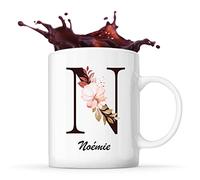 Mug Noémie | Tasse prénom femme avec Lettre fleur | Idée cadeau pour anniversaire noël et fête des mères