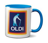 Mug Oldi Man,Cadeau amusant pour anniversaire, Noël, fête des pères, nouveauté, vieux café, thé,Passe au lave-vaisselle/micro-ondes,Céramique de sublimation (poignée bleue)