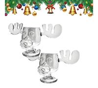 Mug « Orignal en vacances », tasse à lait de poule en verre épais transparent, style National Lampoon's, idéal for les fêtes et les anniversaires.(2pcs)