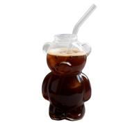 Mug Ours Avec Paille | 320 ml Verre Cartoon avec Paille pour Boissons,Bouteille d'eau Mignon Étanche,Pour Eau Lait Jus Thé au Lait Café Adultes Étudiants Adolescents Voyage Maison Dortoir Bureau