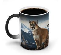 Mug Panthère Lion des Montagnes à couleur changeante, mug thermosensible en céramique, mug noir réactif à la chaleur, tasse à thé avec message apparaissant à la chaleur, cadeau d'anniversaire pour un